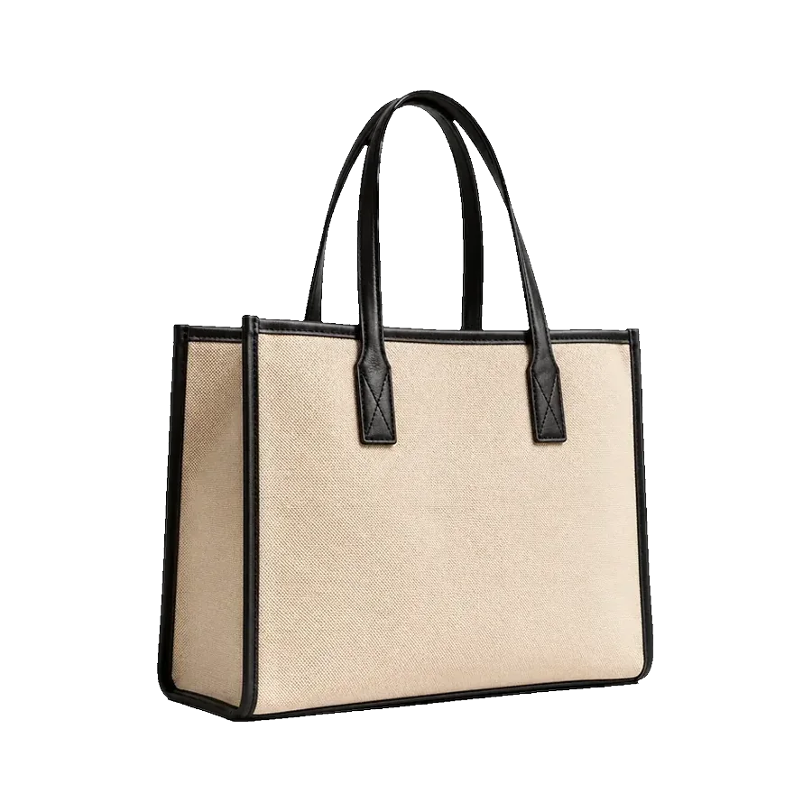 Canvas Tote Bag with Leather Trim