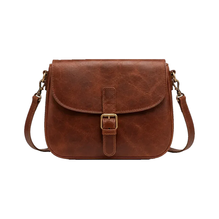 Vintage Leather Crossbody Saddle Bag